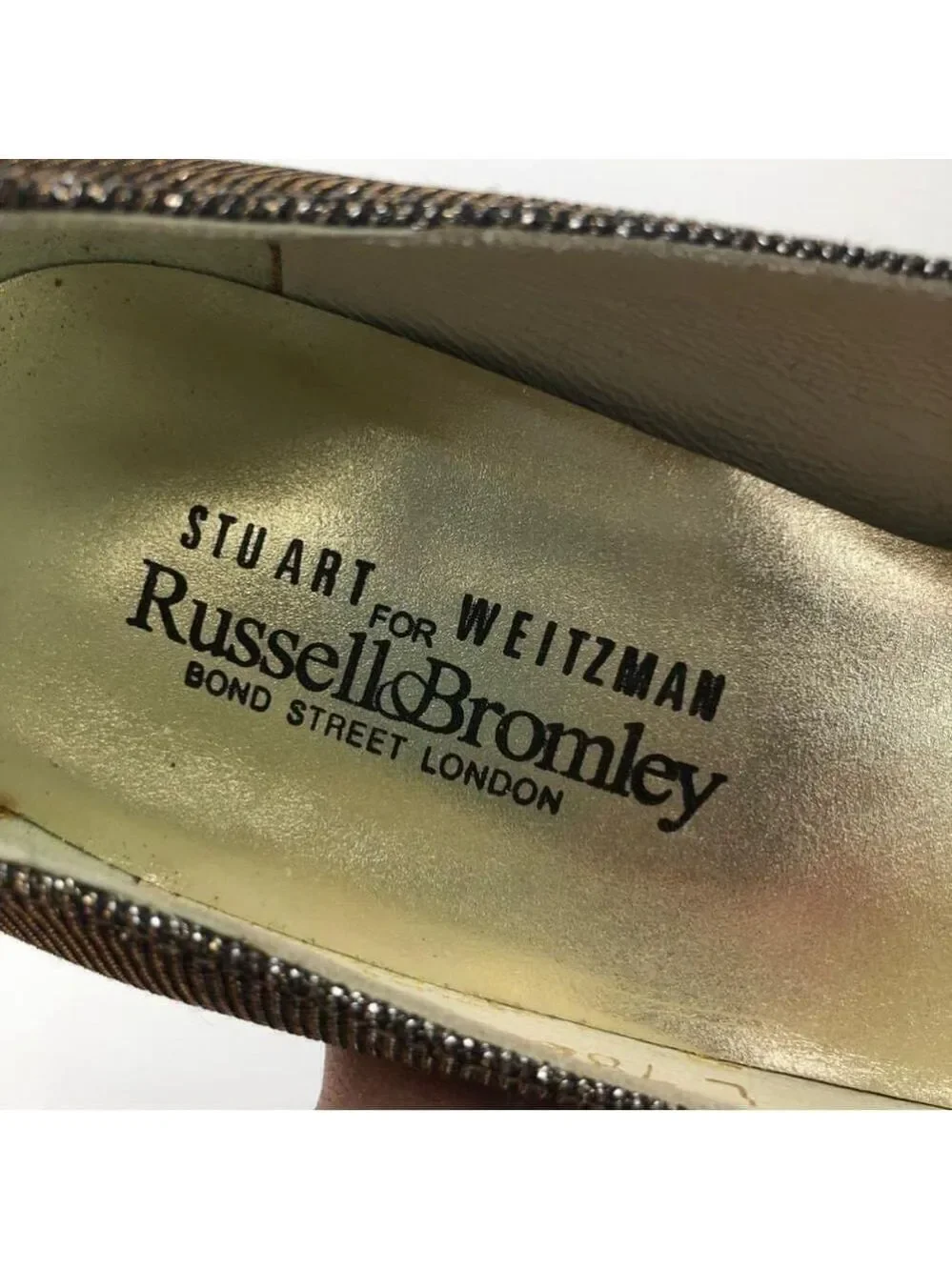 STUART Weitzman Shoes for Russell & Bromley metallic sparkle platform pumps